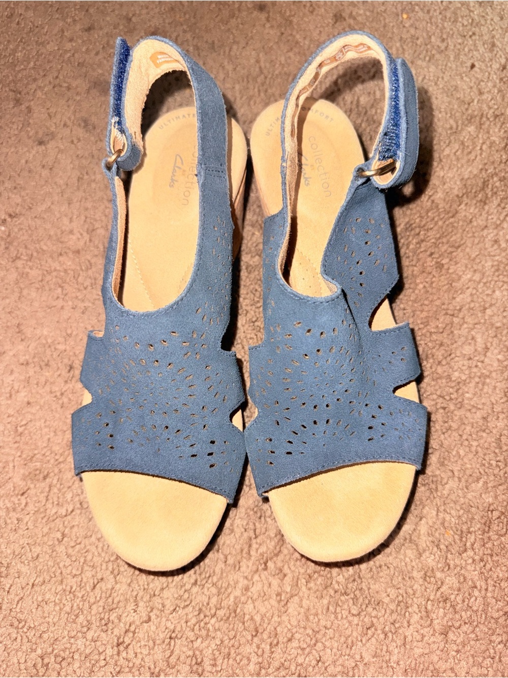 Clarks Blue Suede Perforated Slingback Sandals